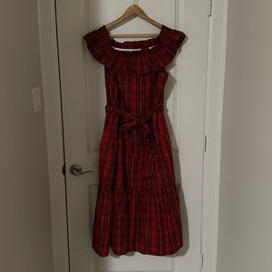 Draper James Off the Shoulder Midi Dress in Red Plaid, Size XXL, New/never worn
